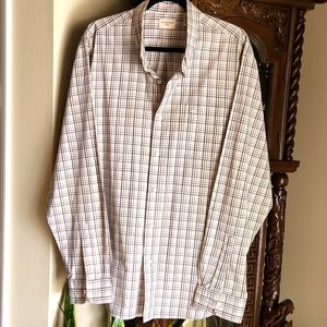 Dockers, Brown, tan, gold plaid men's button down shirt. Sz XL